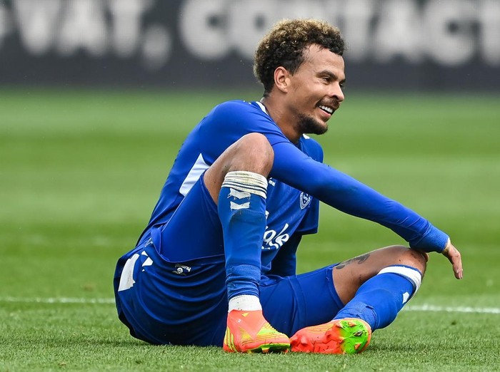 Dele Alli #36 of Everton is all smiles after falling to the ground in ,  on 7/24/2022. (Photo by Craig Thomas/News Images/Sipa USA)No Use Germany.
