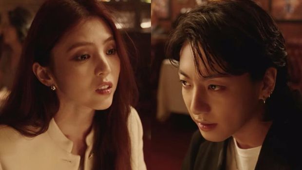 Han So Hee dan Jungkook BTS dalam video klip SEVEN