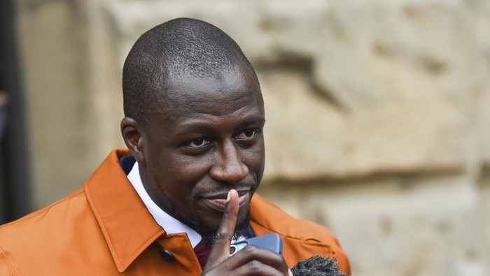 Former Manchester City footballer Benjamin Mendy, walks outside Chester Crown Court, where he is appeared accused of rape and attempted rape, in Chester, England, Friday July 14, 2023. (Peter Powell/PA via AP)