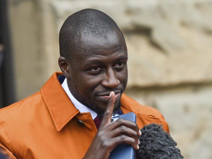Former Manchester City footballer Benjamin Mendy, walks outside Chester Crown Court, where he is appeared accused of rape and attempted rape, in Chester, England, Friday July 14, 2023. (Peter Powell/PA via AP)