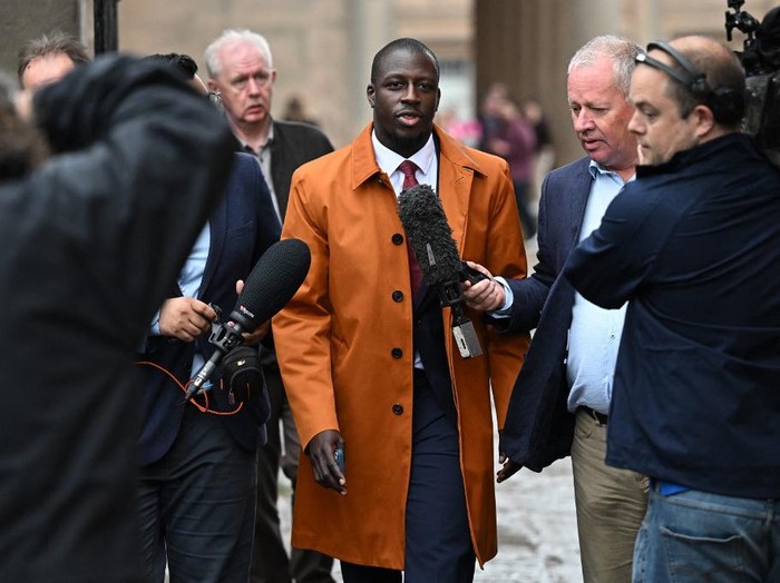 French footballer Benjamin Mendy returns to Chester Crown Court in Chester, north-west England, after the lunch break on July 14, 2023. Mendy is facing a retrial for two alleged sexual offences, six months after a jury cleared him of multiple other counts. (Photo by Oli SCARFF / AFP)