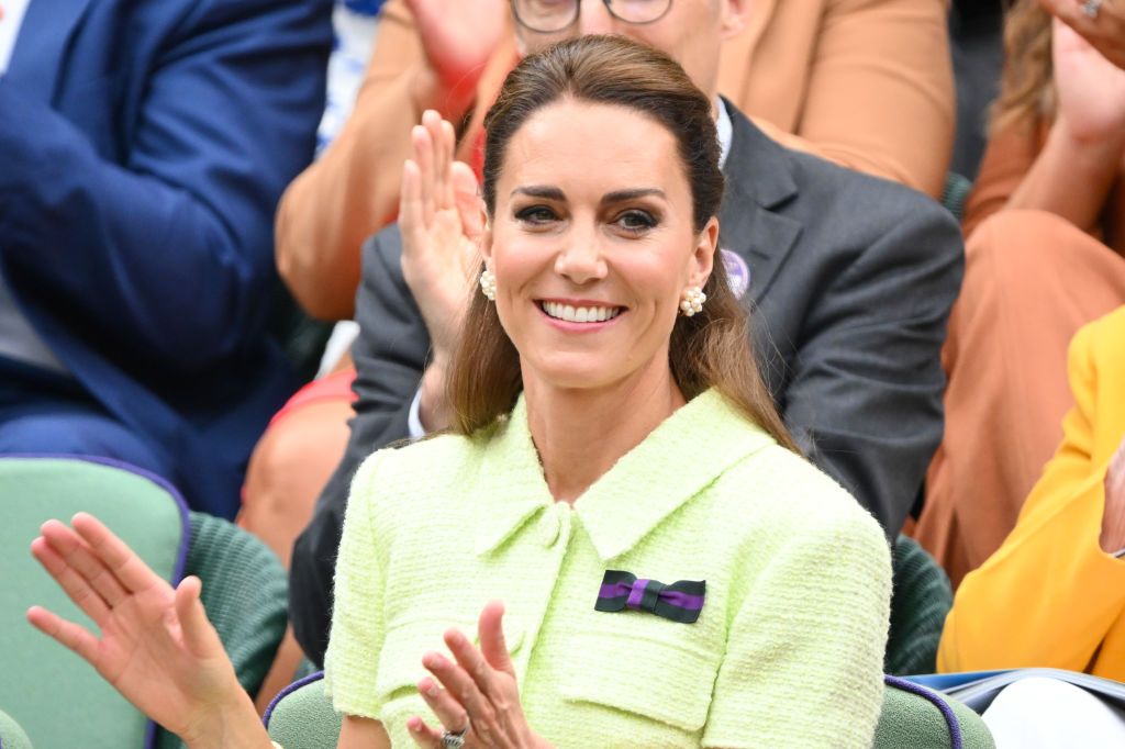 LONDON, ENGLAND - JULY 15: Catherine, Duchess of Cambridge  attends day thirteen of the Wimbledon Tennis Championships at All England Lawn Tennis and Croquet Club on July 15, 2023 in London, England. (Photo by Karwai Tang/WireImage)