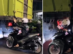 Viral Aksi Pemotor Matic Nempel Bokong Truk, Enggak Mikir Bahayanya