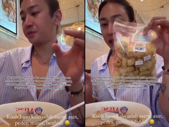 Jovi Adhiguna dikritik karena makan bakso halal dicampur kerupuk babi