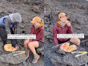 Viral! Wanita Ini Nekat Makan Pizza di Gunung Berapi Aktif Viral! Wanita Ini Nekat Makan Pizza di Gunung Berapi Aktif