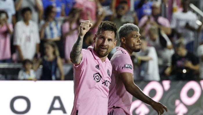 Soccer Football - Leagues Cup - Group J - Inter Miami v Cruz Azul - DRV PNK Stadium, Fort Lauderdale, Florida, United States - July 21, 2023 Inter Miamis Lionel Messi celebrates scoring their second goal REUTERS/Marco Bello