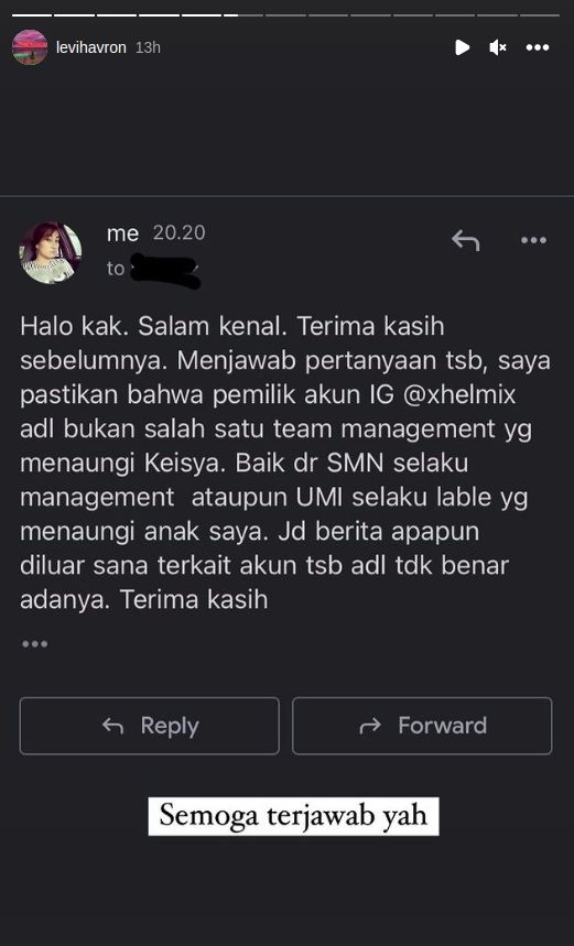 Instagram Stories ibunda Keisya Levronka
