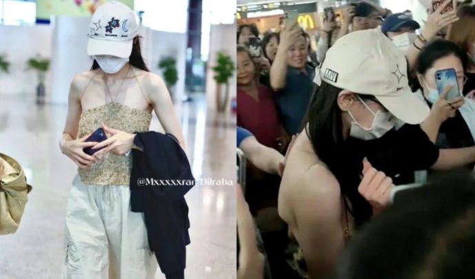 Cuplikan gambar Dilraba Dilmurat diraba-raba oleh fans di bandara.