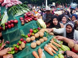 Seru Banget! 15 Gunungan Hasil Bumi Jadi Rebutan Warga di HUT Wonosobo