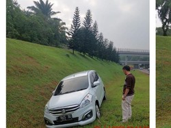 Diduga Sopir Ngantuk, Mobil Masuk Rerumputan di Tol Jagorawi Arah Bogor