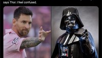 Selebrasi Messi dimiripkan dengan jurus choke hold Darth Vader, karakter di Star Wars. Foto: dok. Internet/Twitter