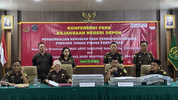 Konferensi pers di Kejari Depok (Devi-detikcom)