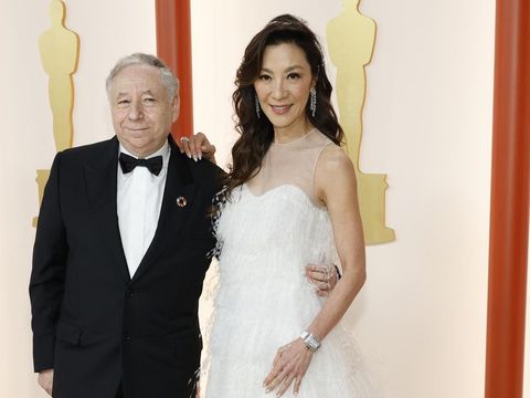 HOLLYWOOD, CALIFORNIA - MARCH 12: (L-R) Jean Todt and Michelle Yeoh attend the 95th Annual Academy Awards on March 12, 2023 in Hollywood, California.   Mike Coppola/Getty Images/AFP (Photo by Mike Coppola / GETTY IMAGES NORTH AMERICA / Getty Images via AFP)
