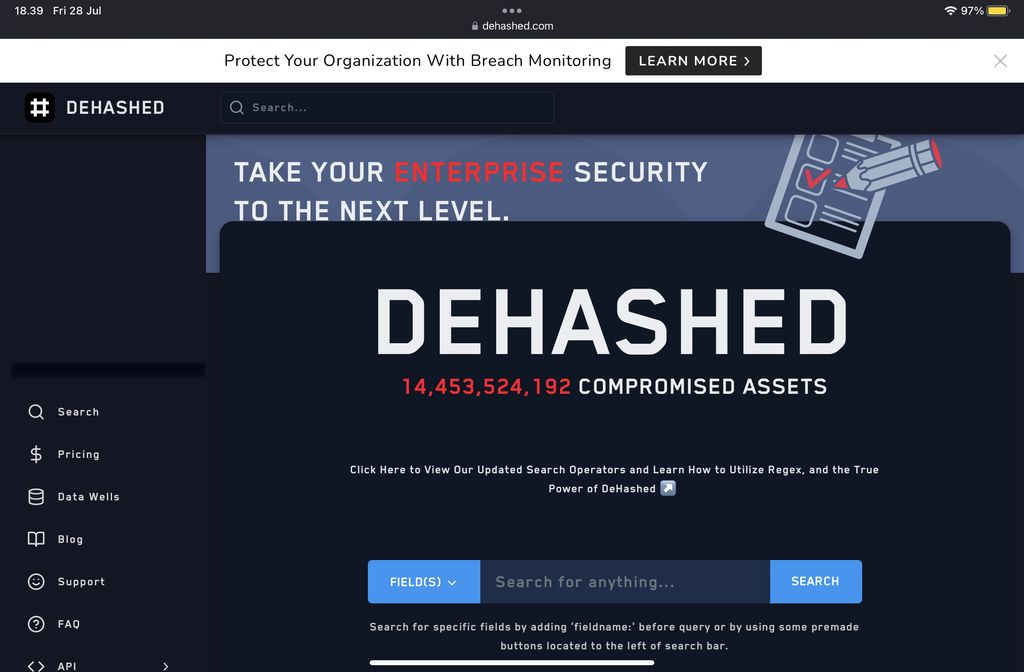 Tampilan utama DeHashed/ Foto: dehashed.com