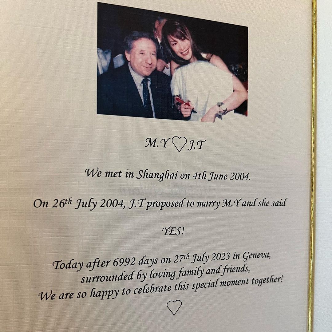 Undangan pernikahan Jean Todt degan Michelle Yeoh