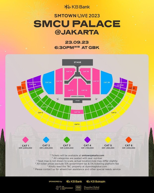 Harga tiket dan seat plan SMTOWN Live 2023 di Jakarta/ Foto: instagram.com/dyandraglobal Harga tiket dan seat plan SMTOWN Live 2023 di Jakarta/ Foto: instagram.com/dyandraglobal