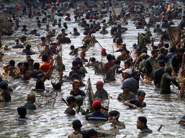 Serunya Tradisi Grobyak Ikan di Sumber Gundi Kediri