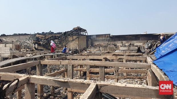 Kondisi 400 rumah di Kapuk Muara, Penjaringan, Jakarta Utara, setelah pemadaman dan pendinginan