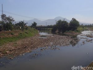 Potret Pilu Sungai Cikeruh Bandung yang Mulai Mengering