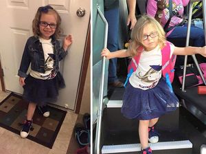 Potret Lucu Anak-anak Sebelum dan Setelah Hari Pertama Sekolah