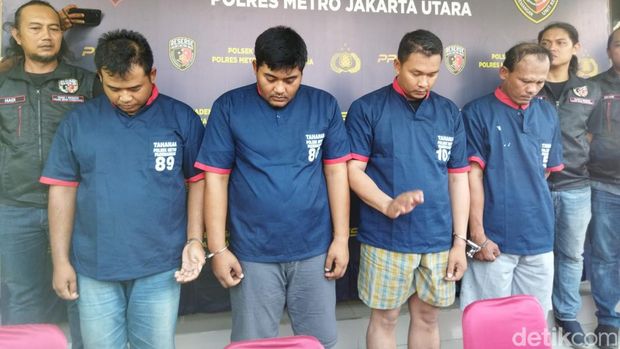 Tampang empat eks sekuriti Ancol yang menganiaya pria dituduh maling hingga tewas.