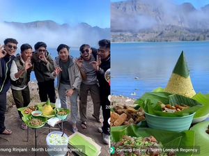 Anti Mainstream! Sekelompok Pria Ini Masak Nasi Tumpeng di Gunung Rinjani