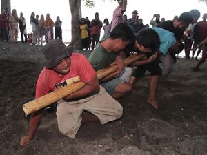 Melihat Atraksi Bambu Gila di Pantai Tobololo Ternate