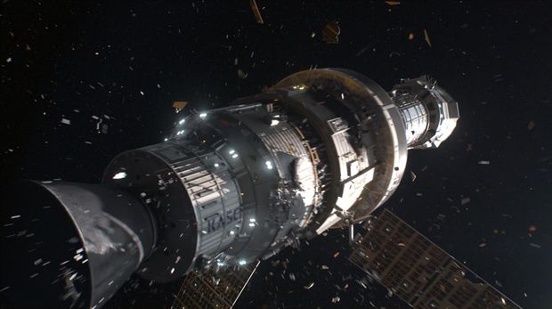 Pesawat induk luar angkasa dalam film Korea The Moon. (CJ ENM Co., Ltd)
