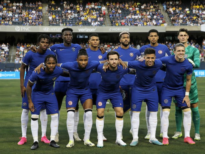 Aug 2, 2023; Chicago, Illinois, USA; The Chelsea starting eleven pose for a photo before the game against Borussia Dortmund at Soldier Field. Mandatory Credit: Jon Durr-USA TODAY Sports