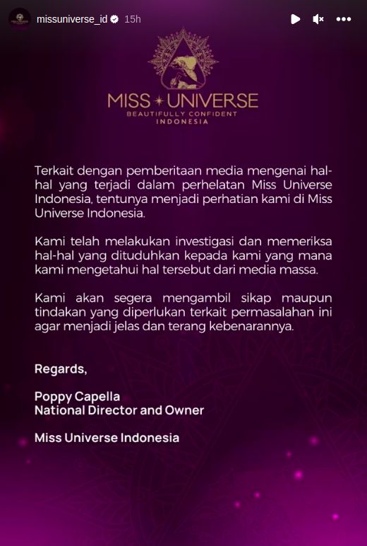 Instagram Stories Miss Universe Indonesia