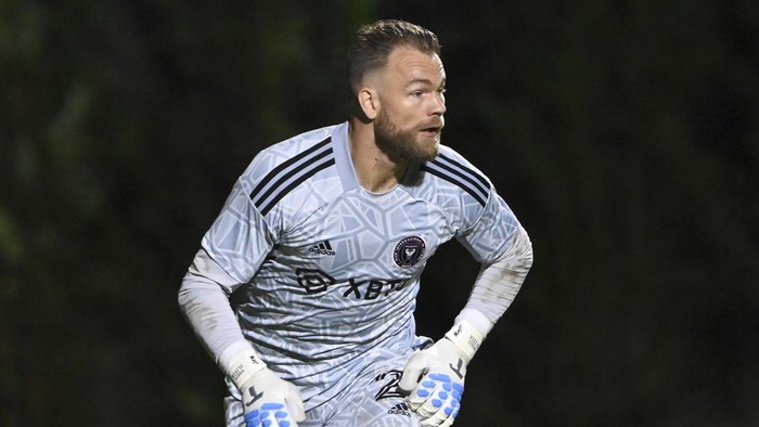 Inter Miami CF Goalkeeper Nick Marsman (21) during an MLS preseason soccer match between St. Louis City SC and Inter Miami CF in Fort Lauderdale, Fla., Saturday, Jan. 28, 2023. (AP Photo/Doug Murray)