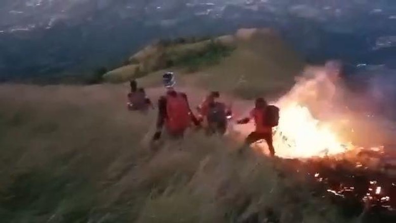 Padang Rumput di Gunung Penanggungan Mojokerto Terbakar