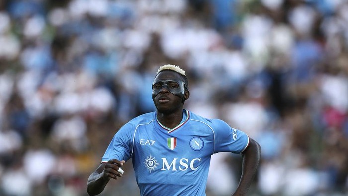Napolis Victor Osimhen in action, during a friendly soccer match against Hatayspor Antakya, at Teofilo Patini stadium, in Castel di Sangro, Italy, Saturday, July 29, 2023. (Alessandro Garofalo /LaPresse via AP)