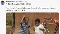Barca auto sultan dari tuas ekonomi, bisa dong beli Joao Cancelo, Neymar, Bernardo Silva, atau bahkan Kylian Mbappe! (Foto: Twitter)