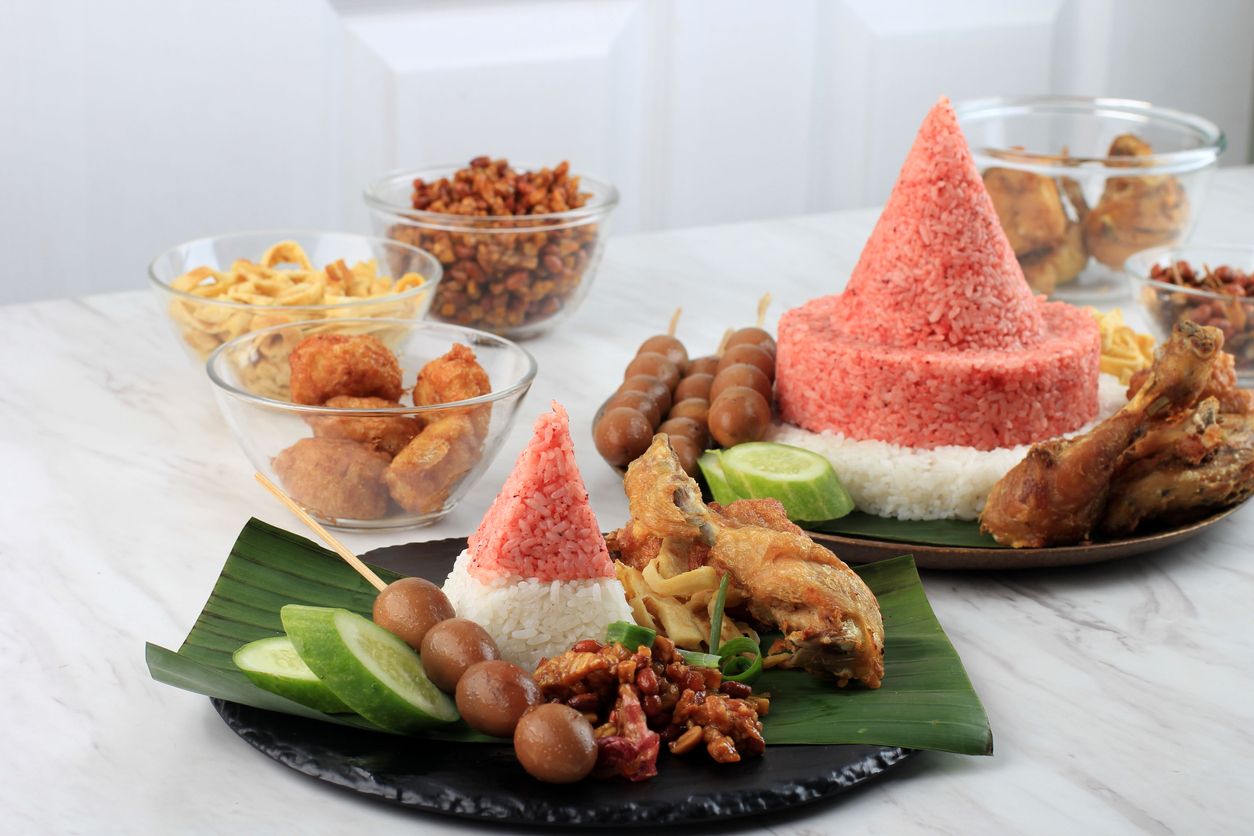 Red and White  Rice Called Nasi Tumpeng Same as Indonesian National Flag for Independence Day Celebration at 17 August