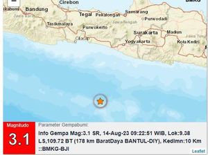 Gempa M 3,1 Terjadi di Laut Bantul