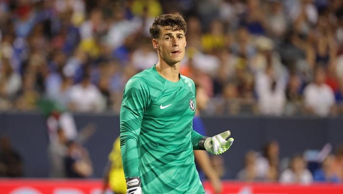 Aug 2, 2023; Chicago, Illinois, USA; Chelsea goalkeeper Kepa Arrizabalaga (1) looks on against Borussia Dortmund during the second half at Soldier Field. Mandatory Credit: Jon Durr-USA TODAY Sports
