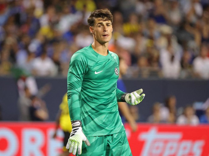 Aug 2, 2023; Chicago, Illinois, USA; Chelsea goalkeeper Kepa Arrizabalaga (1) looks on against Borussia Dortmund during the second half at Soldier Field. Mandatory Credit: Jon Durr-USA TODAY Sports