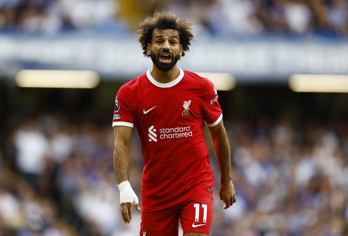 Soccer Football - Premier League - Chelsea v Liverpool - Stamford Bridge, London, Britain - August 13, 2023 Liverpools Mohamed Salah reacts Action Images via Reuters/Peter Cziborra EDITORIAL USE ONLY. No use with unauthorized audio, video, data, fixture lists, club/league logos or live services. Online in-match use limited to 75 images, no video emulation. No use in betting, games or single club /league/player publications.  Please contact your account representative for further details.