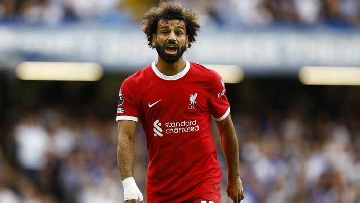 Soccer Football - Premier League - Chelsea v Liverpool - Stamford Bridge, London, Britain - August 13, 2023 Liverpools Mohamed Salah reacts Action Images via Reuters/Peter Cziborra EDITORIAL USE ONLY. No use with unauthorized audio, video, data, fixture lists, club/league logos or live services. Online in-match use limited to 75 images, no video emulation. No use in betting, games or single club /league/player publications.  Please contact your account representative for further details.
