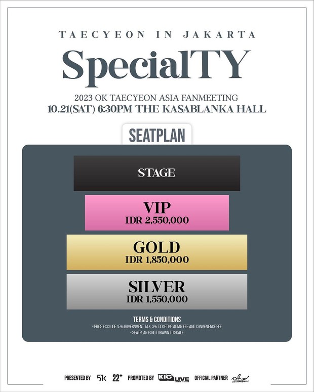 Pricelist portrait and seat plan for Ok Taec Yeon 'SpecialTY' fanmeeting
