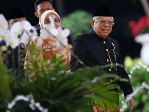 Momen Wapres Maruf Amin Didampingi Istri Tiba di Sidang Tahunan MPR