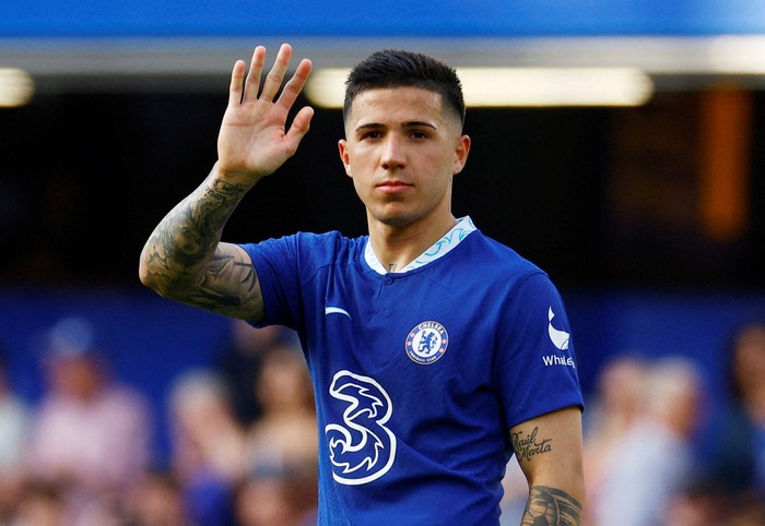 Enzo Fernandez FILE PHOTO: Soccer Football - Premier League - Chelsea v Newcastle United - Stamford Bridge, London, Britain - May 28, 2023 Chelsea's Enzo Fernandez Action Images via Reuters/John Sibley EDITORIAL USE ONLY. No use with unauthorized audio, video, data, fixture lists, club/league logos or 'live' services. Online in-match use limited to 75 images, no video emulation. No use in betting, games or single club /league/player publications. Please contact your account representative for further details./File Photo