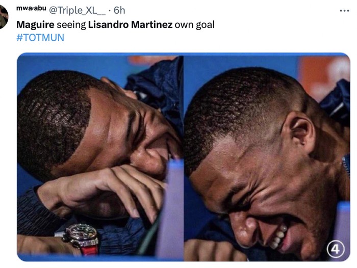 Lisandro Martinez mencetak gol bunuh diri saat menghadapi Tottenham Hotspur. Meme-meme kocakk Manchester United itu pun wara-wiri di linimasa media sosial.