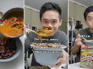 Nyeleneh! TikToker Ini Makan Sereal Cokelat pakai Kuah Kari Ayam