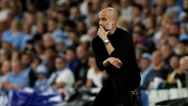 Soccer Football - Premier League - Manchester City v Newcastle United - Etihad Stadium, Manchester, Britain - August 19, 2023 Manchester City manager Pep Guardiola REUTERS/Phil Noble EDITORIAL USE ONLY. No use with unauthorized audio, video, data, fixture lists, club/league logos or live services. Online in-match use limited to 75 images, no video emulation. No use in betting, games or single club /league/player publications.  Please contact your account representative for further details.