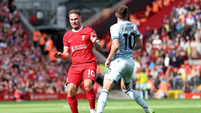 Soccer Football - Premier League - Liverpool v AFC Bournemouth - Anfield, Liverpool, Britain - August 19, 2023 Liverpools Alexis Mac Allister fouls AFC Bournemouths Ryan Christie before receiving a red card REUTERS/David Klein EDITORIAL USE ONLY. No use with unauthorized audio, video, data, fixture lists, club/league logos or live services. Online in-match use limited to 75 images, no video emulation. No use in betting, games or single club /league/player publications.  Please contact your account representative for further details.