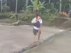 Viral Anak SD di Nias Selatan Seberangi Sungai Pakai Pohon Kayu