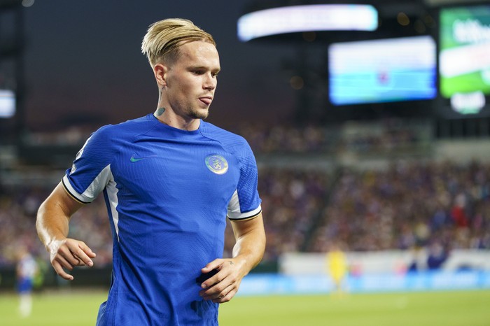 Chelseas Mykhailo Mudryk looks on during the English Premier League Summer Series soccer match between Chelsea and Brighton and Hove Albion, Saturday, July 22, 2023 in Philadelphia. Chelsea won 4-3. (AP Photo/Chris Szagola)