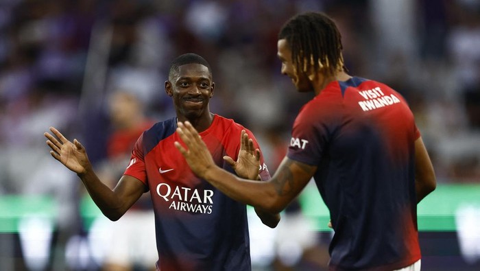 Soccer Football - France - Ligue 1 - Toulouse v Paris St Germain - Stadium Municipal de Toulouse, Toulouse, France - August 19, 2023 Paris St Germains Ousmane Dembele during the warm up before the match REUTERS/Stephane Mahe
